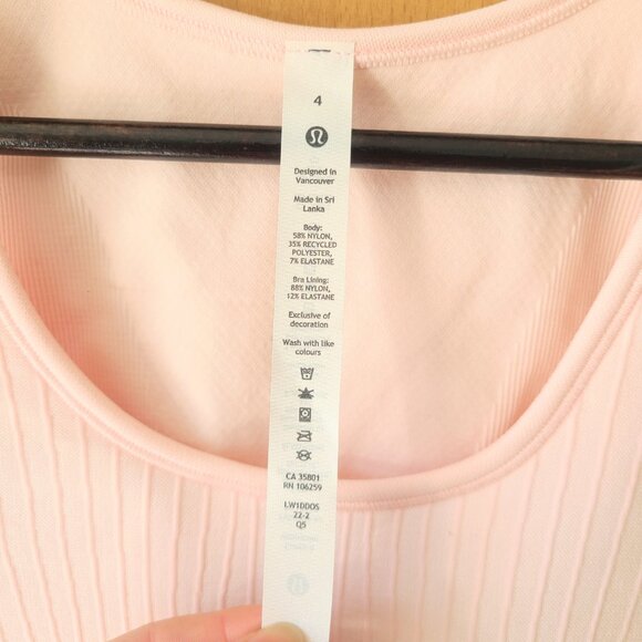 Lululemon Ebb to Street Cropped Tank Top Rib Map Strawberry Milkshake / White 4 - Picture 6 of 11